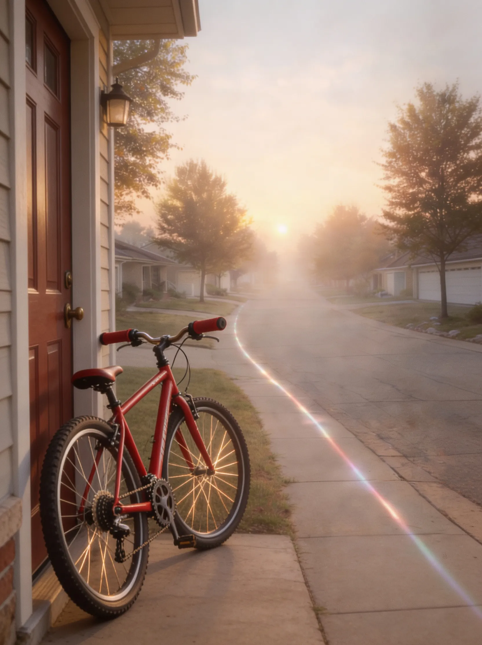 Bicycle leaning against a garage wall