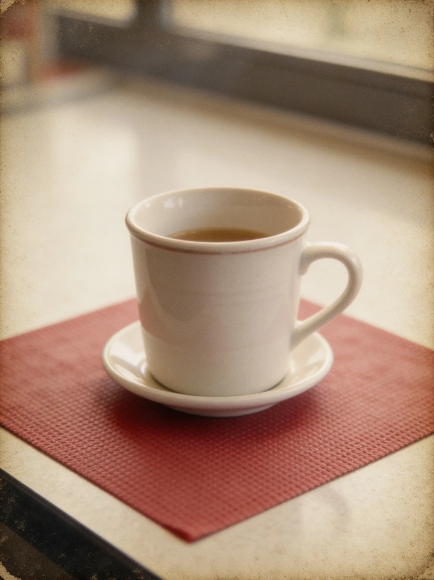 Coffee mug on a table in soft light